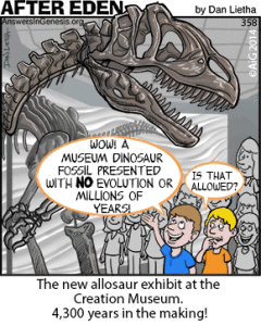 Komiks ze stránky answersingenesis.org umí prezentovat myšlenky kreacionismu široké veřejnosti mnoha věkových kategorií. Naše Národní muzeum oproti tomu svede splnit vlhký sen mnohého kreacionisty ztvárněný v tomto stripu téměř dokonale. No dobře, pár ošklivých slůvek jim v expozici uteklo, ale moc jich nebylo.